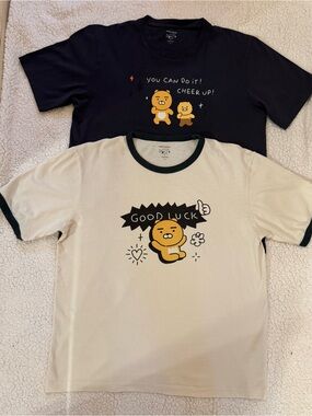 Set of two TOPTEN Cute Cartoon 'Good Luck' Ringer Tee - Cream with Black Accents